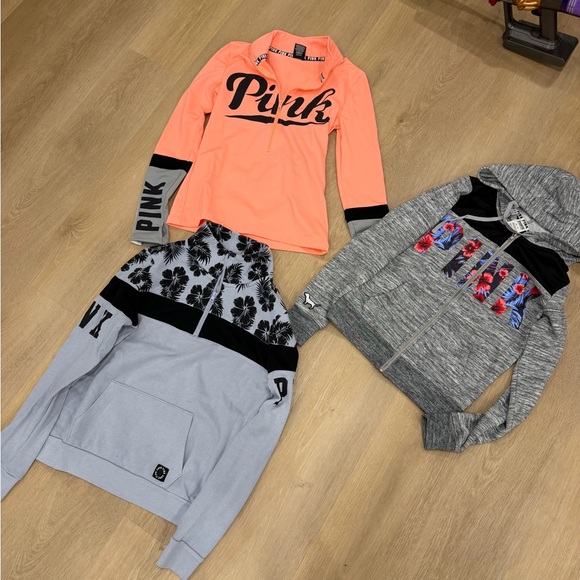 PINK Victoria's Secret Sweaters - PINK Victoria's Secret Neon Coral Half-Zip Pullover with Black Accents